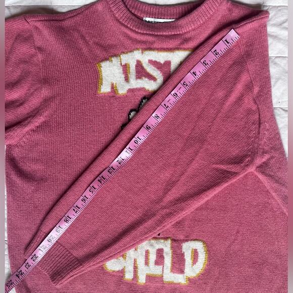 Mister Child Spell Out Wool Blend Pink Smiley Graphic Sweater Korean K Pop -M - Picture 7 of 7